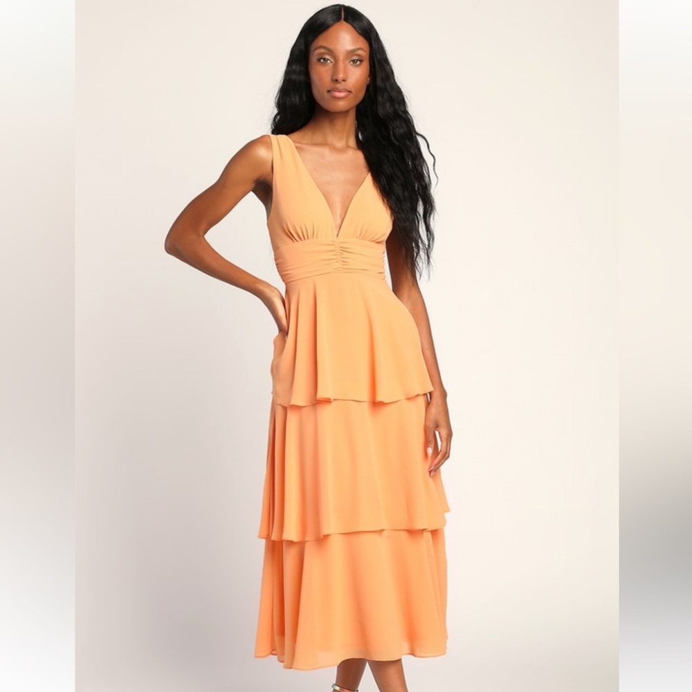 Light Orange Sleeveless Tiered Midi Dress from Lulus! Size M/6-8